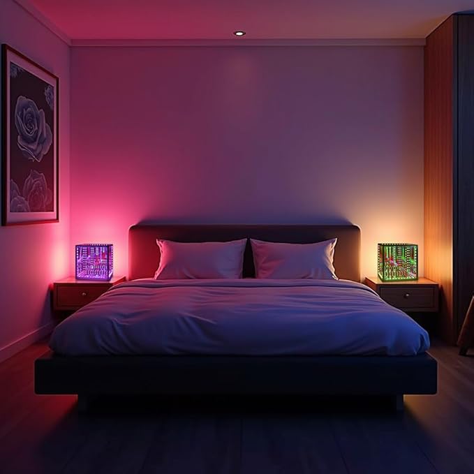 Heepulor Infinity Hyper Cube LED Table Lamp, Color-Changing Music-Sync APP-Controlled Ambient Light for Gaming, Party, Home (6 Inchs)