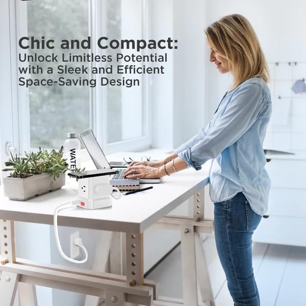 Uncaged Ergonomics Wireless Cube Charger & Power Strip with USB Ports, Surge Protection, 10ft Extension Cord with Wireless Charger, 4 AC Plugs & 3 USB Ports, 1 C Fast Charging with On/Off Switch