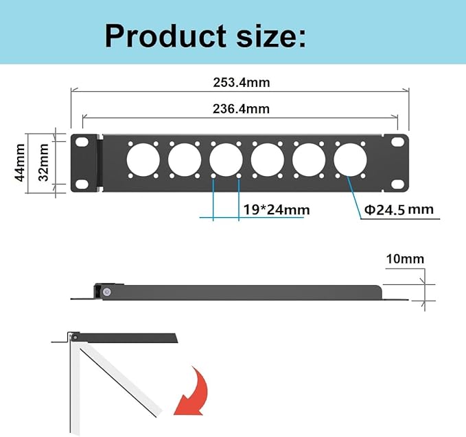 QiaoYoubang 10" 1U Mini Hinged D-Series Connectors Rack Panel 6D XLR HDMI Audio Rack Mount Panel for 10 inches Rack Mount or 10 inch Server Cabinet (1U10IN6D)
