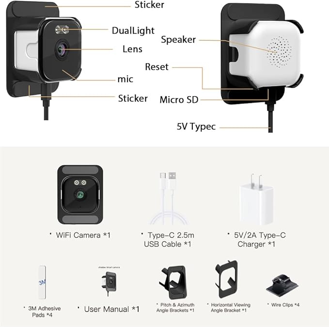 EVERSECU 2K Window Camera with Adhesive Mount, Starlight Color Night Vision, Motion Detection, 2-Way Audio, 2.4G/5G WiFi, Work with Alexa, Perfect for Front Door, Porch, Backyard Monitoring(4pack)