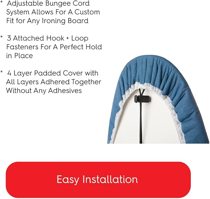 TIVIT Ironing Board Cover 18 x 49, Performance Grade Titanium Coated Pro Grip Pad & Covers - Superior Scorch & Stain Resistance, High Heat Reflection, 3 Padded Layers 3 Fastener Straps - Made In Italy