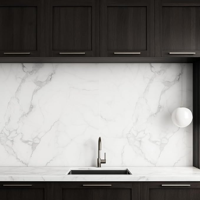 Dundee Deco Faux Marble Wall Panels - Sample - Glossy, Waterproof Indoor Wall Cladding - White, Grey, Black Veins - Sample 6" x 6"