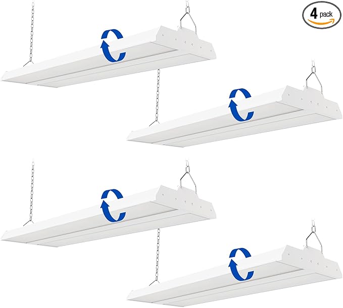JTT LED Linear Shop Lights 150W, 21000LM 360° Adjustable 1.35FT Led High Bay Lights 5000K Daylight 120-277V, Garage Light for Shop Workshop Store Commercial Supermarket Warehouse Basement, 4-Pack ETL