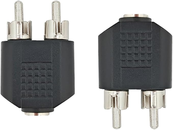 HAHIYO 3.2 F-2x3.2 RCA M Stereo Plug Interconnect Audio Two Males 3.2mm(1/8inch) and one Female 3.2mm(1/8inch) Adapter Splitter Good Signal Sound Snap Tight Not Wobble for Headphone Guitar Black 2pcs