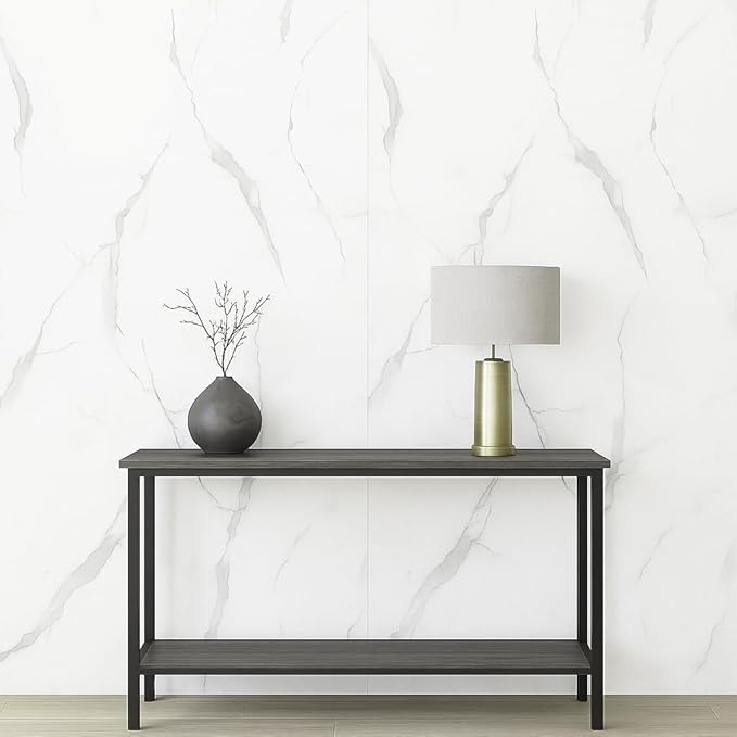 Dundee Deco Faux Marble Wall Panels - Sample - Glossy, Waterproof Indoor Wall Cladding - White, Grey Veins - Sample 6" x 6"