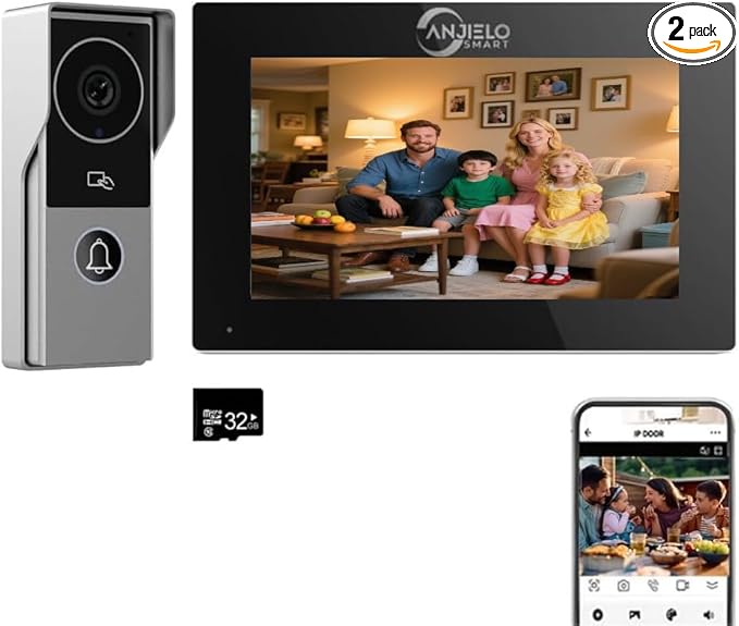 ANJIELO SMART Wired Video Intercom System, Video Doorbell Door Phone System,WiFi 1080P HD Monitor, Night Vision,Dual-Way Intercom for Villa House Office Apartment (1 Bell +1 Monitor)