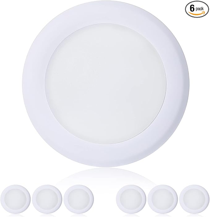 TOPELER 6'' Dimmable Flush Mount Ceiling Light, 15W Low Profile Surface Mount LED Disc Light, Installs into Junction Box or Recessed Can, 3000K Warm White 1000lm, ETL-Listed, 6 Pack