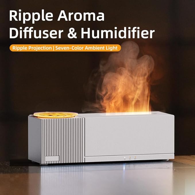 Essential Oil Diffuser, Ripple Projection Vibe Flame Oil Diffuser - Aromatherapy Aroma Humidifier, Upgrade 7 Flame Colors Noiseless 150ml Remote - Perfect for Bedroom Home Office (Ripple Black)