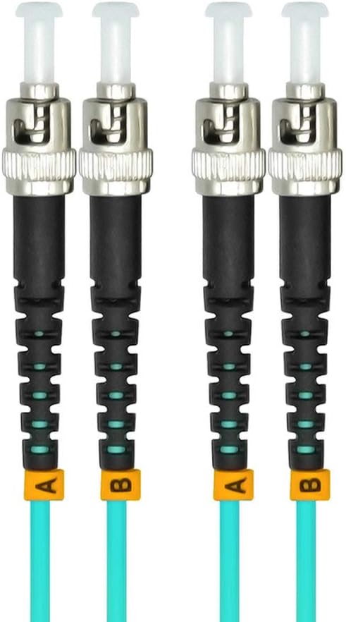 Jeirdus 10 Meters 33ft ST to ST Duplex 50/125 10G OM3 Multi-Mode Fiber Optic Cable Jumper Optical Patch Cord ST-ST