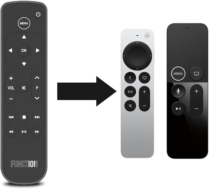 Function101 F101-ATVRM-BT Bluetooth Replacement Button Remote for Apple TV | BLE and Infrared Connectivity | 2 AAA Batteries Included