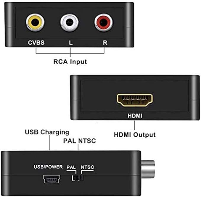 RCA to HDMI, AV to HDMI Converter, GOXMGO 1080P Mini RCA Composite Cvbs AV to HDMI Video Audio Converter Adapter Supporting PAL/Ntsc with USB Charge Cable for PC Laptop Xbox PS4 PS3 TV VCR Camera DVD