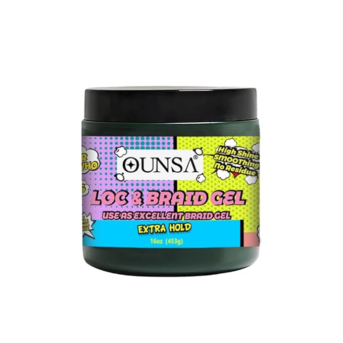OUNSA Braid Gel for 4C Hair (16oz) - Extreme Hold Braiding Hair Gel, Edge Control, No Flaking, Non-Greasy & Tames Frizz - Loc Gel for All Hair Types 16oz