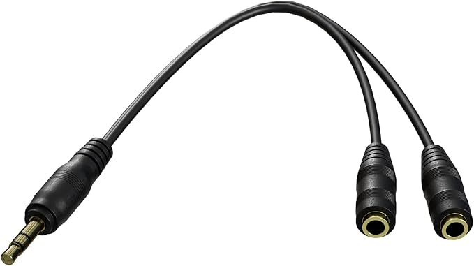 Tempting Table 3.5 mm Headphone Jack to Two 3.5 mm Speaker and Headphone AUX Audio Cable Splitter, Black