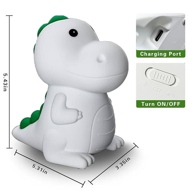LEDHOLYT LED Cute Dinosaur Night Light, Cute Silicone Dinosaur Lamp and Animal NightLight, LED Squishy Animal Light for Sleep, Kawaii Bedside Lamp Room, Rechargeable Bedside Touch Silicone Lamp