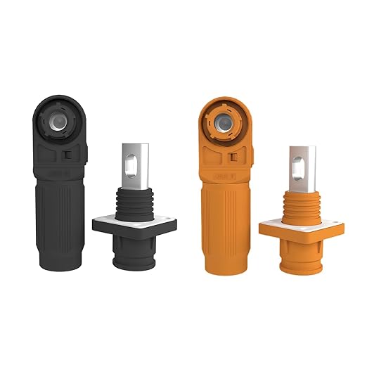 120A Battery Energy Storage Connector, 25mm² High Current Connectors IP67 Waterproof Copper Plate Wiring Power Adapter Quick Plug Terminal Right Angle Plug and Socket (1000V Black+Orange)