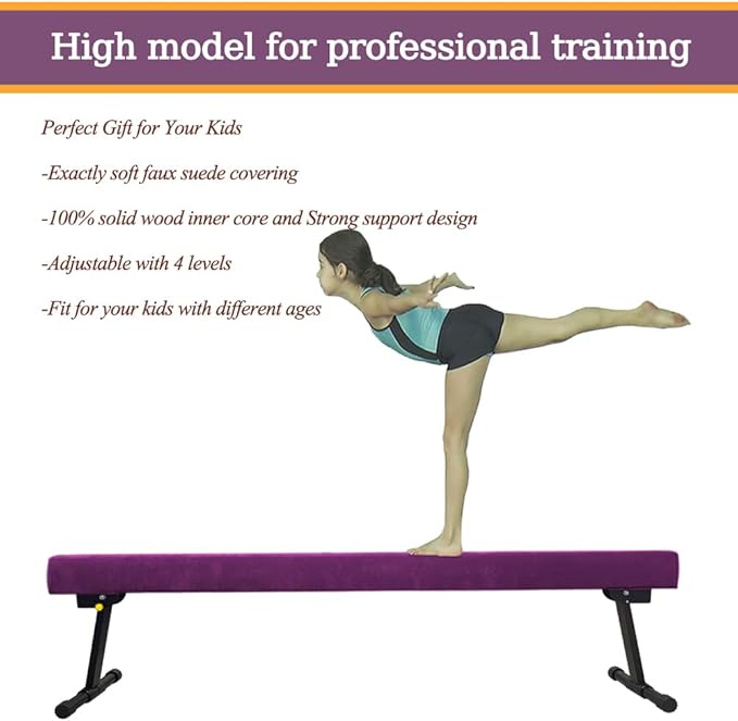 Adjustable&Foldable Gymnastics Balance Beam,6FT/8ft High-Low Level Floor Gymnastic Beam,No Tool Require, Gym Equipment for for Kids Children Girls Home Training
