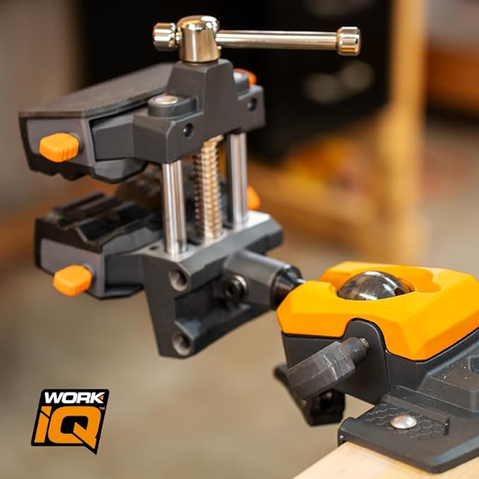 360° Rotating Bench Vise with 5" Jaw Pads - Versatile Woodworking & Pipe Vise for Home Improvement Projects - Compatible with Work Table Workbenches & IQ Connect Accessories