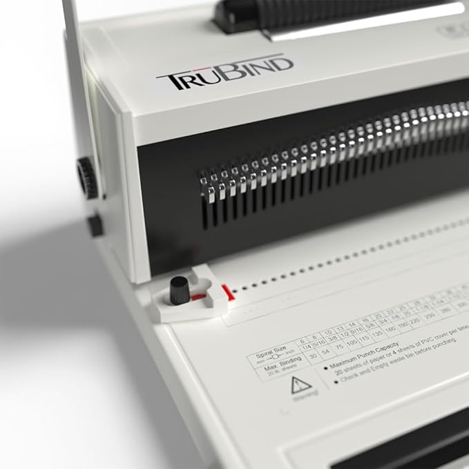 TruBind Coil Binding Machine with Electric Coil Inserter and Foot Pedal | 20 Sheet Punch Capacity | Bind up to 440 Sheets | 46 Fully Disengageable Dies | 4:1 Pitch | 2-Year Warranty