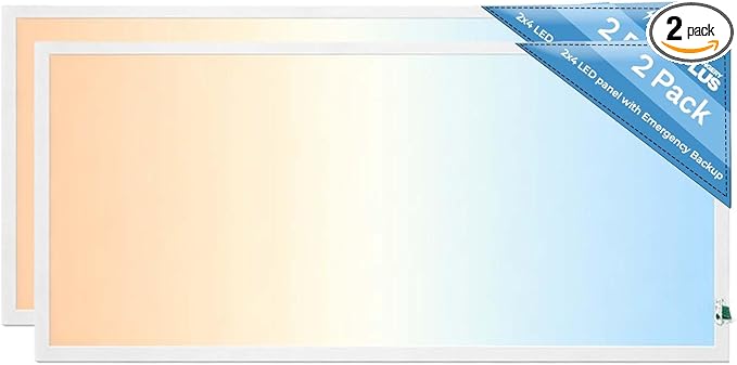 2X4 LED Flat Panel Light with Emergency Battery Backup, 50W 3000K/4000K/5000K, 0-10V Dimmable, 6500 Lumens, LED Drop Ceiling Lights, 100-277V, DLC UL Listed, Ultra Thin Back-Lit (2 Pack)