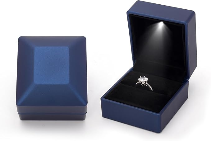 Ring Box Square Shaped LED Light Engagement Ring Boxes Jewelry Gift Box by JYCMMFCPursueRomanceLife