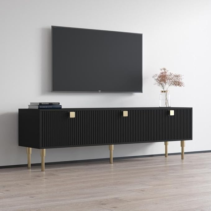 Meble Furniture Dorset 01 TV Stand - Modern Rectangular TV Stand with Storage Cabinets - Media Entertainment Center Console Table for TV Up to 80" - Magnolia