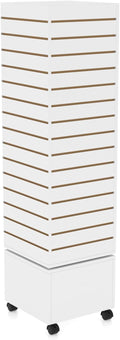 16" W * 16" D * 62" H - White Slatwall Tower, Four Panel Slatwall Retail Fixture, Rotating Retail Display Rack