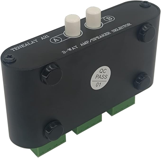 TENEALAY 2-Way Stereo Amplifier Speaker Selector, AB Speaker Switch 2 Zone Distribution, Amp Switcher Box, SPK Controller A21