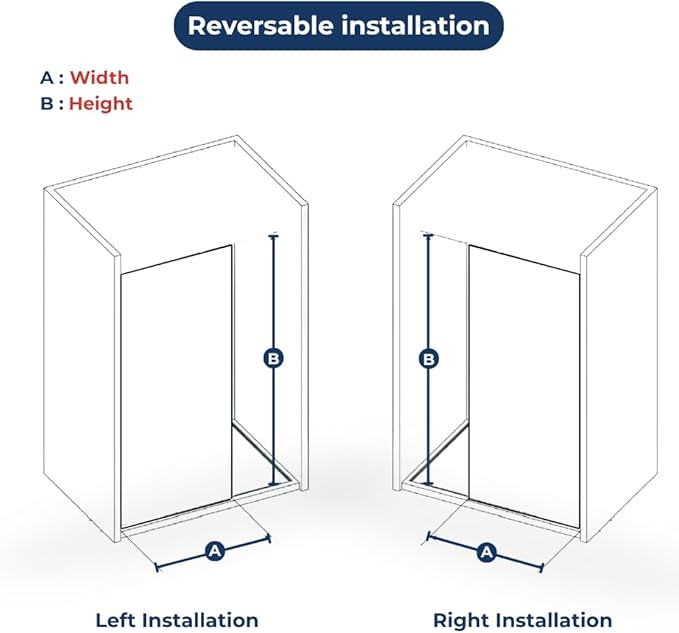Yana Frameless Shower Door Screen, Fixed Shower Door Panels 3/8" Thick Tempered Glass, Water Repellent, Reversible Shower Wall Panel with Matte Black Finish 24" x 76"