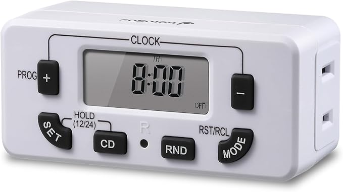 Fosmon 7 Day Digital Timers for Electrical Outlets, Indoor Plug-in Light Timers Switch Programmable, Electric Wall Plug for Lamp, Grow Reptile Lights, Aquarium, 15A/1875W, Grounded