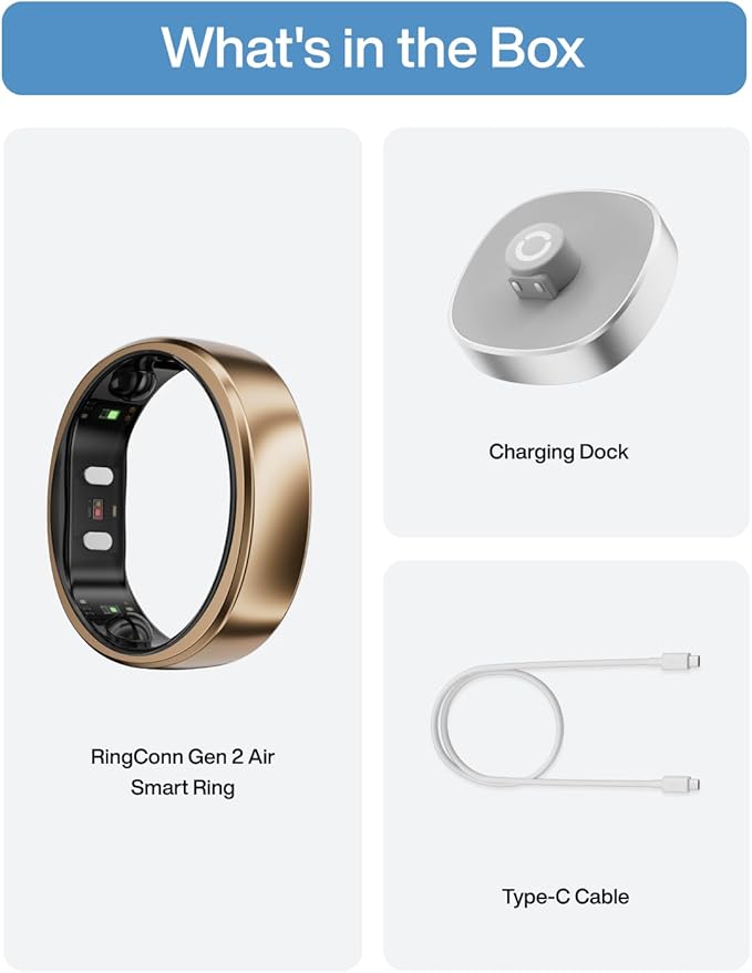 RingConn Gen 2 Air, Ultra-Thin AI Smart Ring, 10-Day Battery Life, Fitness/Sleep/Stress/HR Tracker for Women&Men, No App Fee for Standard Features, iOS & Android Compatible (Size 11, Dune Gold)