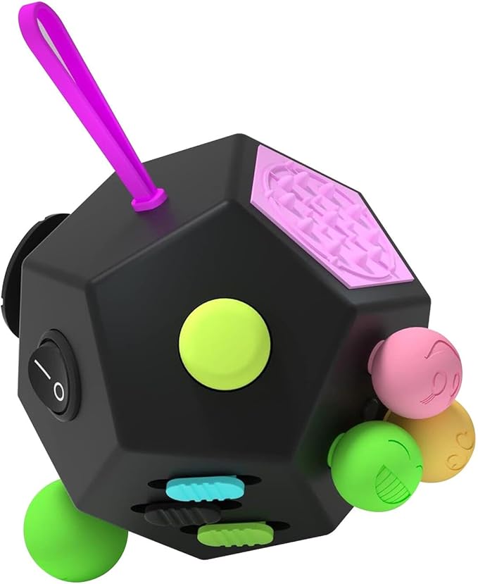 Fidget Dodecagon –12-Side Fidget Toys Cube Relieves Stress and Anxiety Anti Depression Travel Toy Christmas Stocking Stuffers Gifts for Children and Adults (B2 Black Colorful)