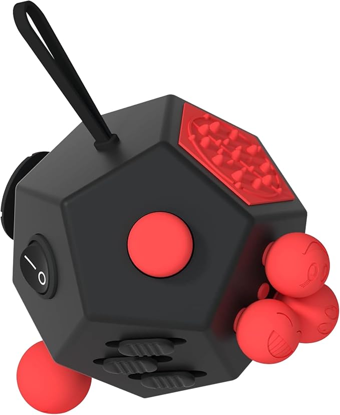 Fidget Dodecagon –12-Side Fidget Toys Cube Relieves Stress and Anxiety Anti Depression Travel Toy Christmas Stocking Stuffers Gifts for Children and Adults (A4 Black red)