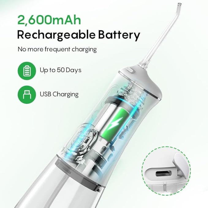 FRESKO Water Dental Flosser for Teeth, 300ML Cordless Flosser with Constant Pressure, Rechargeable Oral Irrigator Cleaner for Travel Home Use and Braces Care, IPX7 Waterproof, 5 Jet Tips