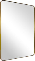 ANDY STAR Gold Bathroom Mirror for Wall, 20x28” Brushed Brass Metal Rounded Corner Rectangle Mirror, Wall Mirror in Stainless Steel Metal Frame, 1" Deep Set Design Hangs Horizontal Or Vertical