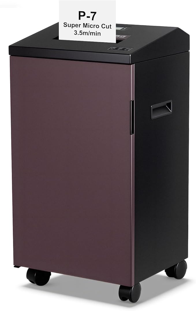 P-7 High Security Paper Shredder Heavy Duty(1 * 1.2mm), 5-Sheet Super Micro Cut, 11.9 Gallons Wastebasket, 3.5m/min High-Speed Shredding, Auto Jam-Proof Paper Shredder for Home Office
