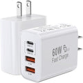 60W USB C Charger Block,2Pack 4-Port GaN USB C Charger Fast Charging Wall Plug Dual Type C+Dual USB-A Port Multiport Power Adapter Cube for iPhone 17 Pro Max/16e/15/14/13/12/11,iPad Pro/Air/Mini
