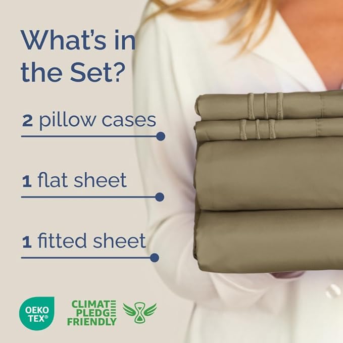 Full XL Bed Sheet Set - 4 Piece Extra Long Extended Full XL Sheets - Soft, Breathable & Cooling - Fits 8" to 16" Mattress with Deep Pockets - 54" x 80" - Easy-Fit, Wrinkle and Fade Resistant - Khaki