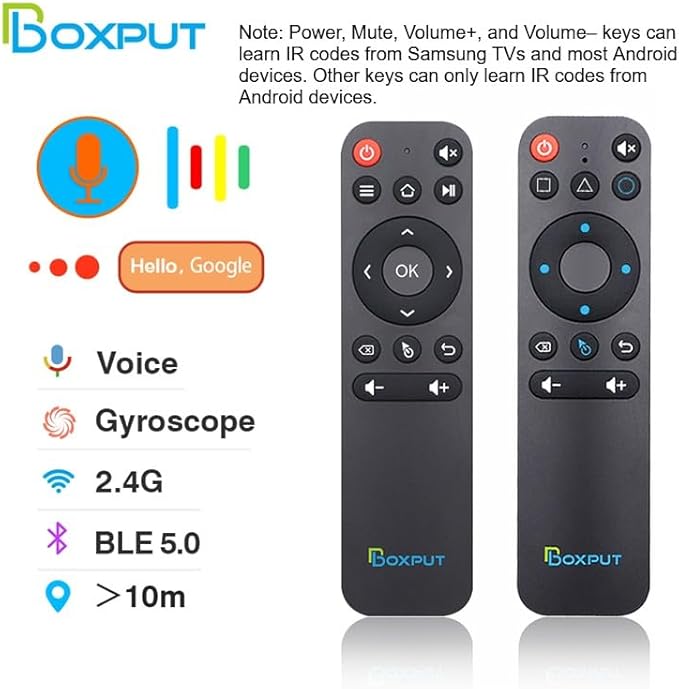 BOXPUT BPR1S Plus Air Mouse Remote BT & 2.4G RF Replacement Remote with USB Receiver and Voice Control Supports 6-Axis Gyro IR Learning for Android TV Box TV Stick Smart Set Top Box