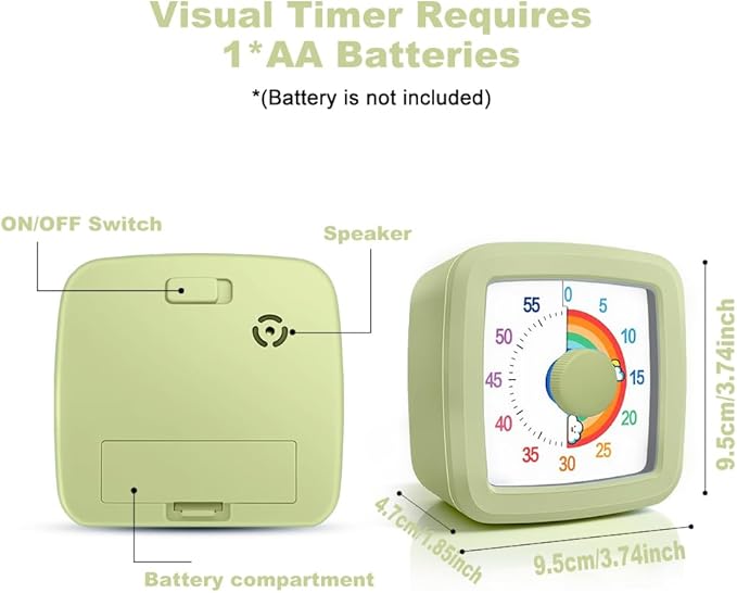 MEPHILIMIA Green Visual Timer 60 Minute Countdown Timer Desk Timer Kids Time Management Tools with Quiet Operation Pomodoro Timer for Home Kitchen Classroom