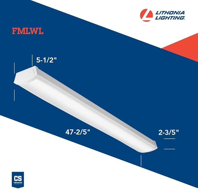 Lithonia Lighting 4 Foot LED Light Fixture, Low-Profile LED Wraparound Flush Mount Ceiling Light, 4000K Cool White, MVOLT, 48-Inch (FMLWL 48 840 ZT MVOLT)