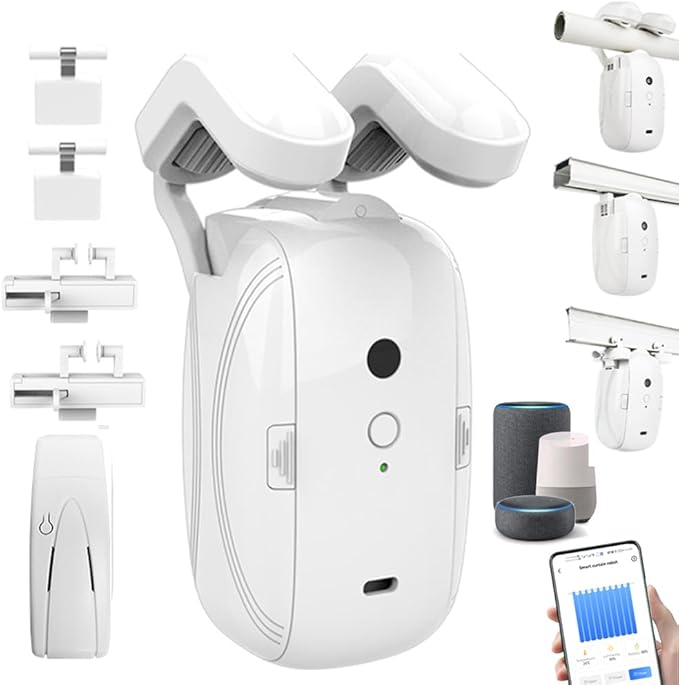 Smart Automatic Curtain Opener - Remote Control with App/Timer/Voice,Upgraded High-Performance Motor, Automatic Light Sensor, Add Gateways, For Google Alexa,No Remote (for Roman rod/T/U track 3in1)
