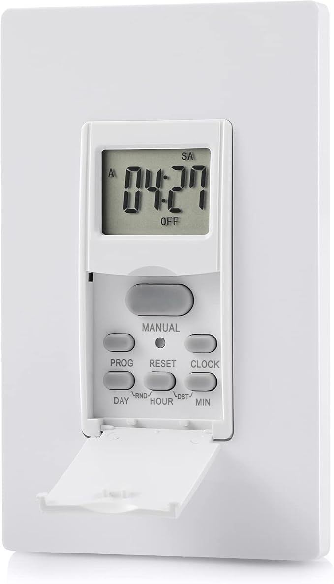 DEWENWILS Indoor in Wall Timer Switch for Light, Single-Pole,7 Day, 7 ON/Off Settings, DST RDM Mode, Programmable Digital Switch Timer for Lights, Fans, Motors, Neutral Wire Required, ETL Listed