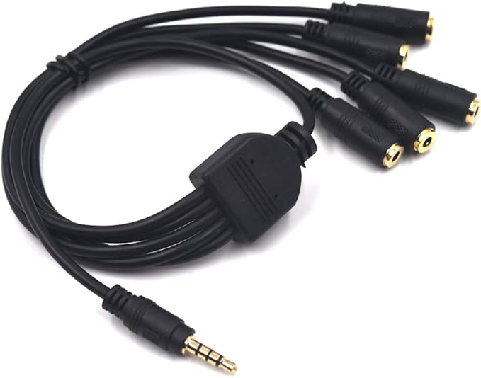 Kework 12 Inch 1/8” 3.5mm TRRS Splitter Audio Cable, 1 Male to 5 Female 3.5mm Plug Extender Headphone Cable, 3.5mm 4 Pole Stereo Jack Extension Adapter Headset Aux Cable, Support MIC