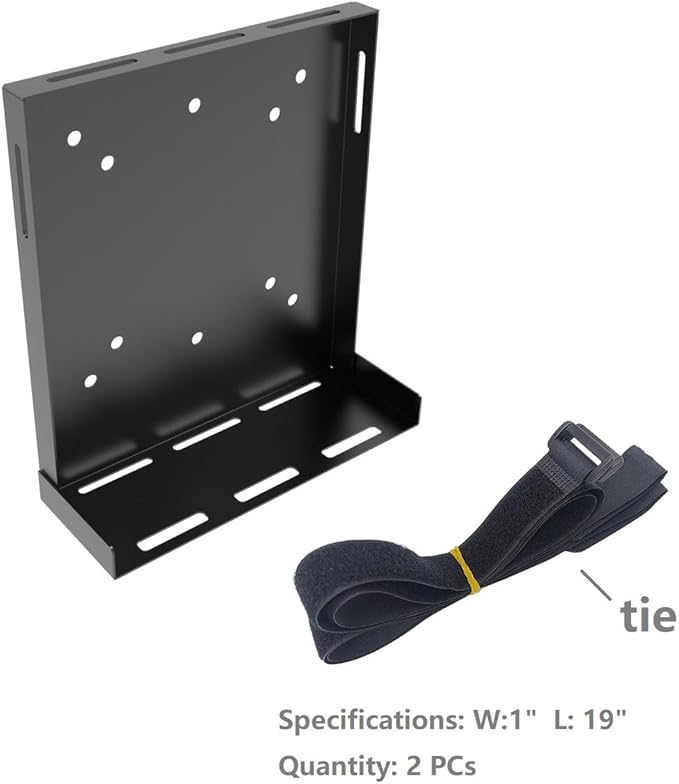 JINGCHENGMEI Universal Wall and VESA Mount -Adjustable Mount with Straps for Small Computers, UPS, Modems, Cable Boxes or Other Electronic Devices, Metal, Black