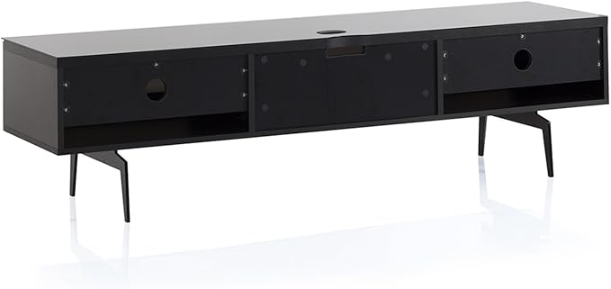SONOROUS ST-360 Premium TV Stand for Living Room – Modern TV Stands & Entertainment Center with Storage – Black Glass & Walnut Wood Cover – Luxury Media Console with Metal Legs for TVs up to 75 inches