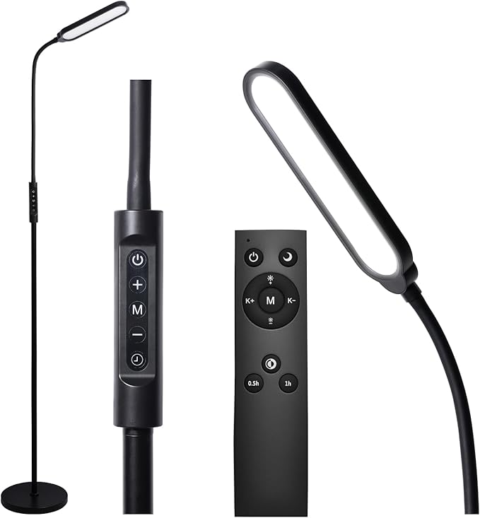 CeSunlight CRI95+ Floor Lamps for Living Room, 18W 3000LM Standing Lamp with 3 Color Temps, Gooseneck Adjustable Dimmable Lamp with Remote, Touch Control for Bedroom, Office, Tattoo Light