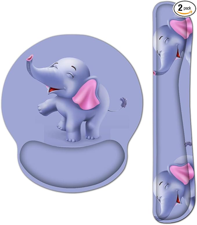 Mouse Pad Keyboard Wrist Rest, Gel Non Slip Rubber Wrist Support Rest Mouse Pad for Home Office, Computer Laptop Desk Typist Gamer, Cute Comfy Cushion Mousepad Memory Foam Ergonomic, Happy Elephant