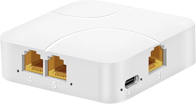 5 Port Gigabit Ethernet Switch Type-C 5V Powered 1000Mbps 1 in 4 Out Network by PULVISION