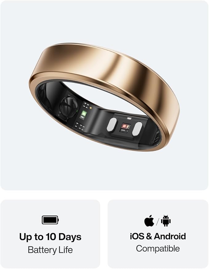 RingConn Gen 2 Air, Ultra-Thin AI Smart Ring, 10-Day Battery Life, Fitness/Sleep/Stress/HR Tracker for Women&Men, No App Fee for Standard Features, iOS & Android Compatible (Size 11, Dune Gold)