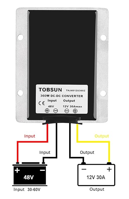 30A 360W DC 36V/48V to 12V Voltage Converter with Fuse - Waterproof Step Down Regulator Buck Reducer Power Transformer for Golf Cart - DC 36V/48V to 12V 30A